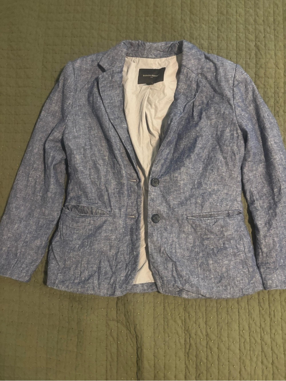 Banana Republic Light Blue Textured Linen-Blend Blazer
